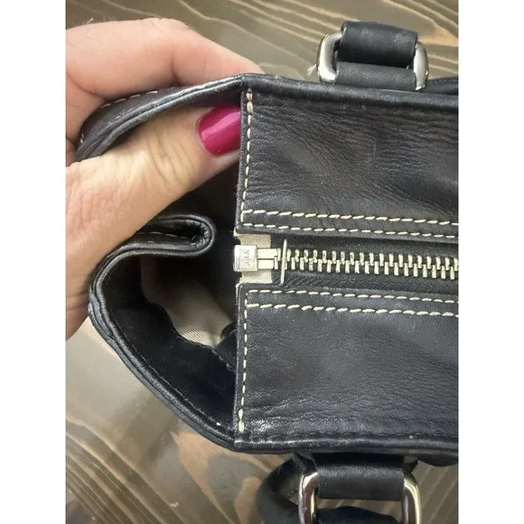 Coach Hampton F13087 Braided Trim Tassle Black‎ Pebble Leather